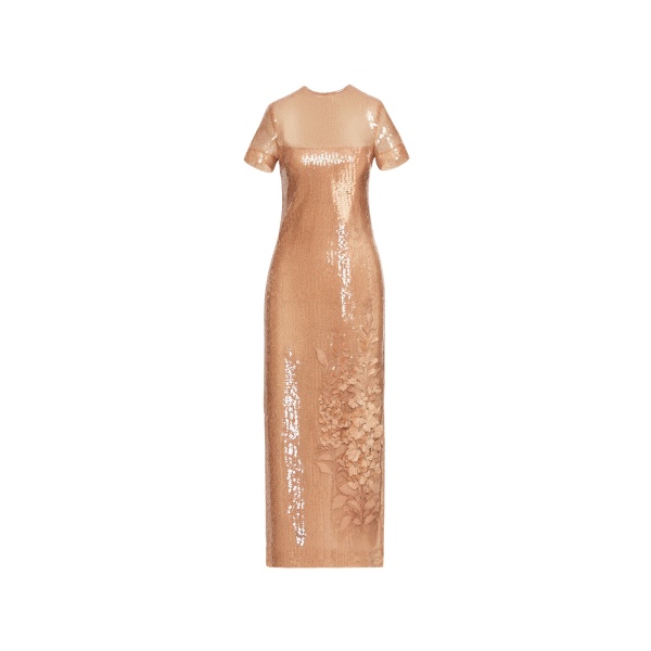 Oscar de la Renta Foxglove Embroidered Sequin Tulle Dress - Dresses - American Luxury Evening Wear at Luxury Shoes 