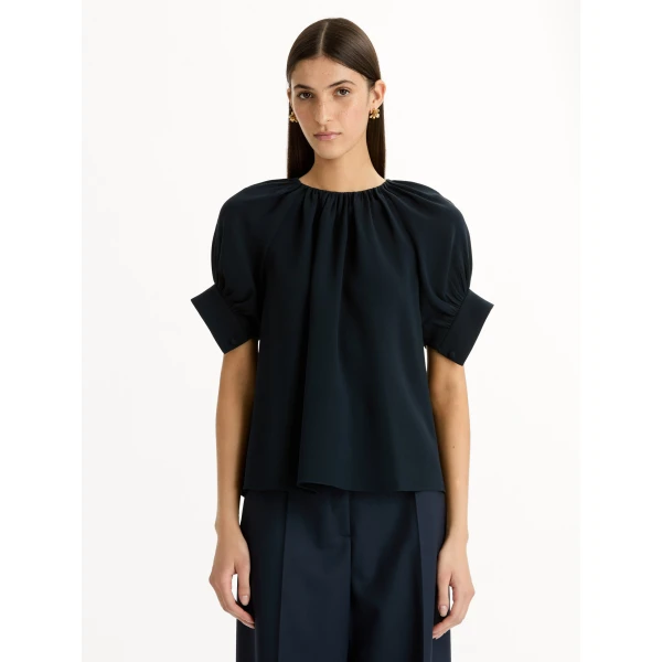 Oscar de la Renta Gathered Silk Georgette Blouse - Tops - American Luxury Evening Wear at Luxury Shoes 
