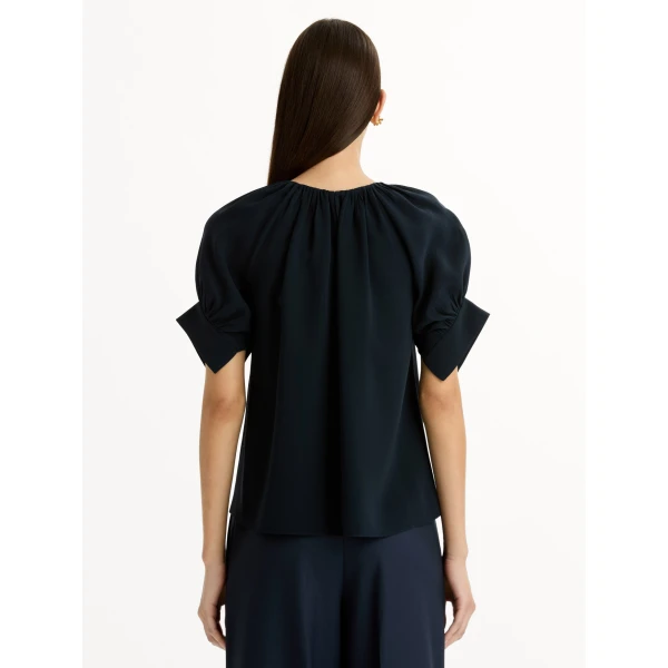 Oscar de la Renta Gathered Silk Georgette Blouse - Tops - American Luxury Evening Wear at Luxury Shoes 
