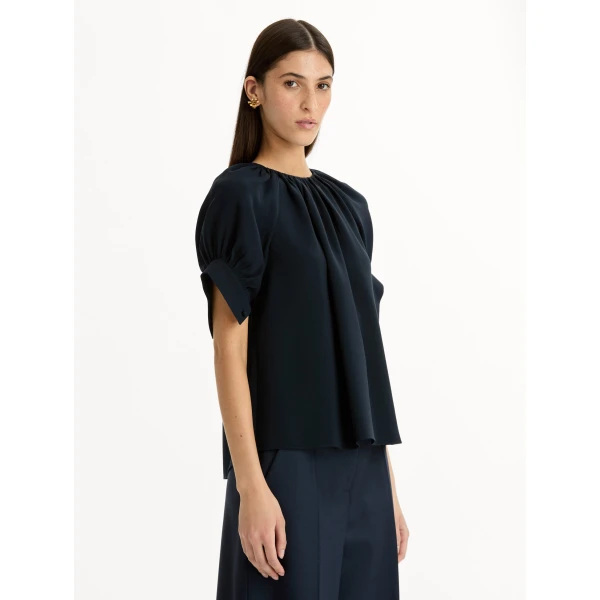 Oscar de la Renta Gathered Silk Georgette Blouse - Tops - American Luxury Evening Wear at Luxury Shoes 