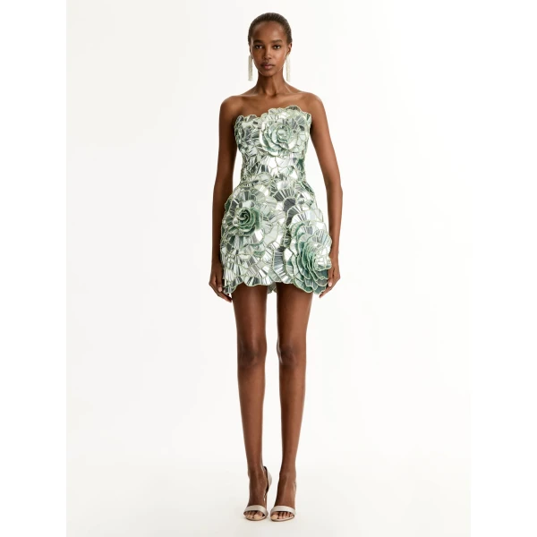 Oscar de la Renta Geometric Sequin Rosette Mini Dress - Dresses - American Luxury Evening Wear at Luxury Shoes 