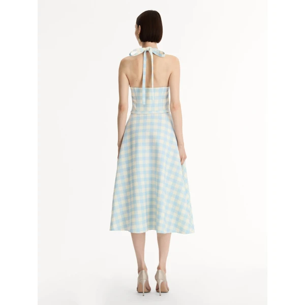 Oscar de la Renta Gingham Bustier Wool-Blend Dress - Dresses - American Luxury Evening Wear at Luxury Shoes 