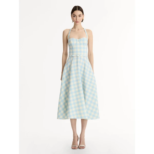 Oscar de la Renta Gingham Bustier Wool-Blend Dress - Dresses - American Luxury Evening Wear at Luxury Shoes 