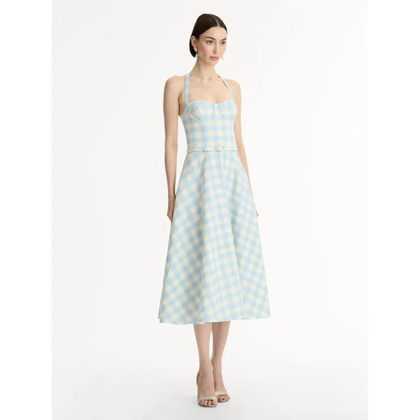 Oscar de la Renta Gingham Bustier Wool-Blend Dress - Dresses - American Luxury Evening Wear at Luxury Shoes 