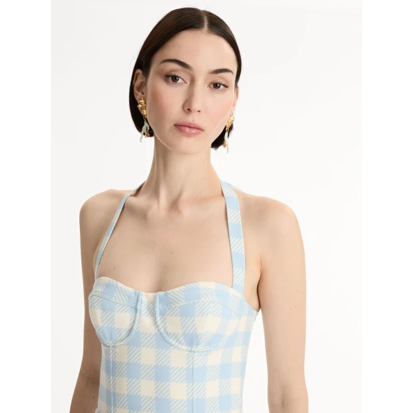 Oscar de la Renta Gingham Bustier Wool-Blend Dress - Dresses - American Luxury Evening Wear at Luxury Shoes 