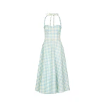 Oscar de la Renta Gingham Bustier Wool-Blend Dress