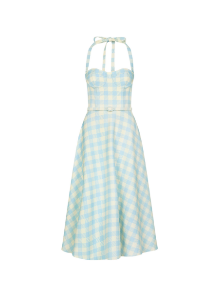 Oscar de la Renta Gingham Bustier Wool-Blend Dress - Dresses - American Luxury Evening Wear at Luxury Shoes 