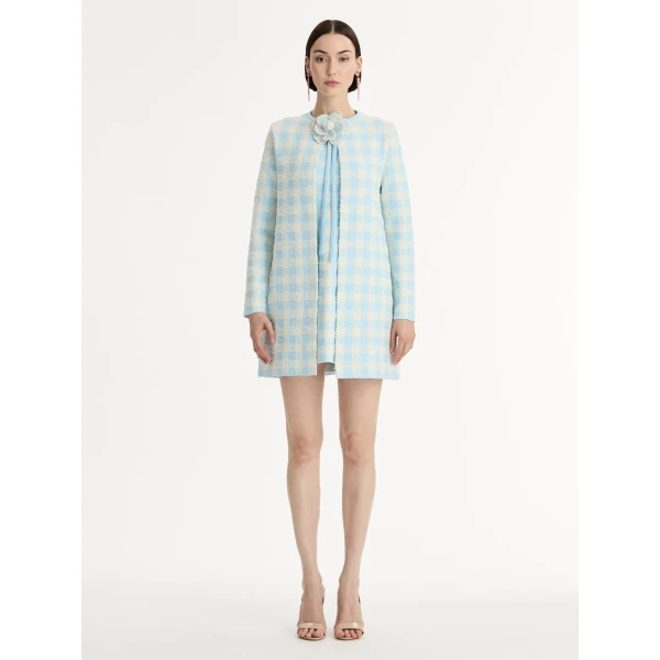 Oscar de la Renta Gingham Coat with Floral Appliqué - Coats - American Luxury Evening Wear at Luxury Shoes 
