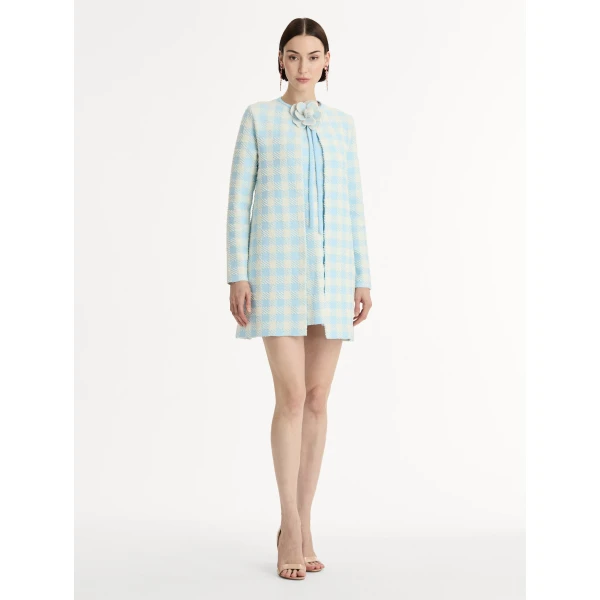 Oscar de la Renta Gingham Coat with Floral Appliqué - Coats - American Luxury Evening Wear at Luxury Shoes 