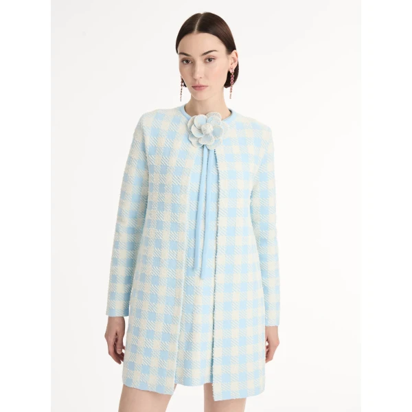 Oscar de la Renta Gingham Coat with Floral Appliqué - Coats - American Luxury Evening Wear at Luxury Shoes 