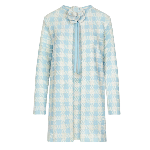 Oscar de la Renta Gingham Coat with Floral Appliqué - Coats - American Luxury Evening Wear at Luxury Shoes 