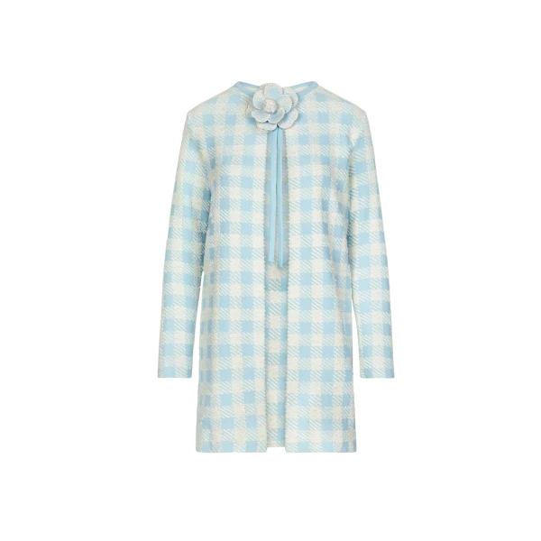 Oscar de la Renta Gingham Coat with Floral Appliqué - Coats - American Luxury Evening Wear at Luxury Shoes 