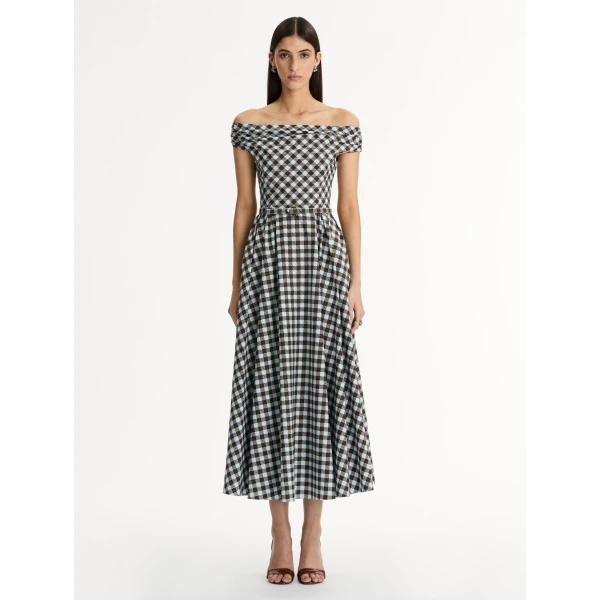 Oscar de la Renta Gingham Cotton Poplin Dress - Dresses - American Luxury Evening Wear at Luxury Shoes 