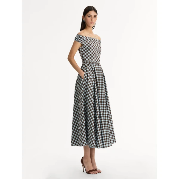 Oscar de la Renta Gingham Cotton Poplin Dress - Dresses - American Luxury Evening Wear at Luxury Shoes 
