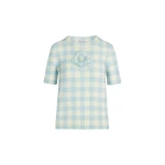 Oscar de la Renta Gingham Pullover with Floral Appliqué Knit