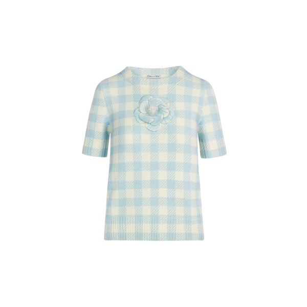 Oscar de la Renta Gingham Pullover with Floral Appliqué - Knitwear - American Luxury Evening Wear at Luxury Shoes 
