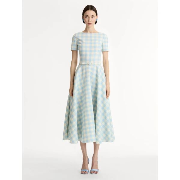 Oscar de la Renta Gingham Wool-Blend Dress - Dresses - American Luxury Evening Wear at Luxury Shoes 