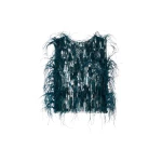 LAPOINTE Cascading Feather Embellished Cropped Tank - Blue Tops - New York Luxury Fashion at Luxury Shoes 