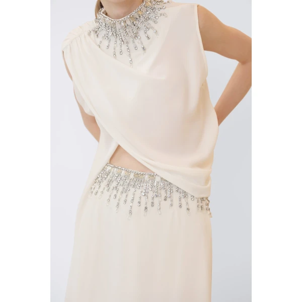 LAPOINTE Georgette Maxi Skirt With Embroidery - Ivory Skirts - New York Luxury Fashion at Luxury Shoes 