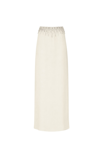 LAPOINTE Georgette Maxi Skirt With Embroidery - Ivory Skirts - New York Luxury Fashion at Luxury Shoes 