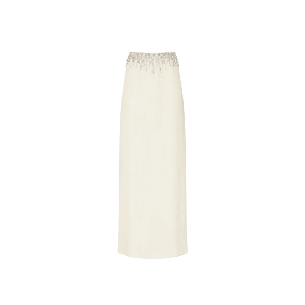 LAPOINTE Georgette Maxi Skirt With Embroidery - Ivory Skirts - New York Luxury Fashion at Luxury Shoes 