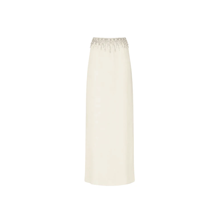 LAPOINTE Georgette Maxi Skirt With Embroidery - Ivory Skirts - New York Luxury Fashion at Luxury Shoes 