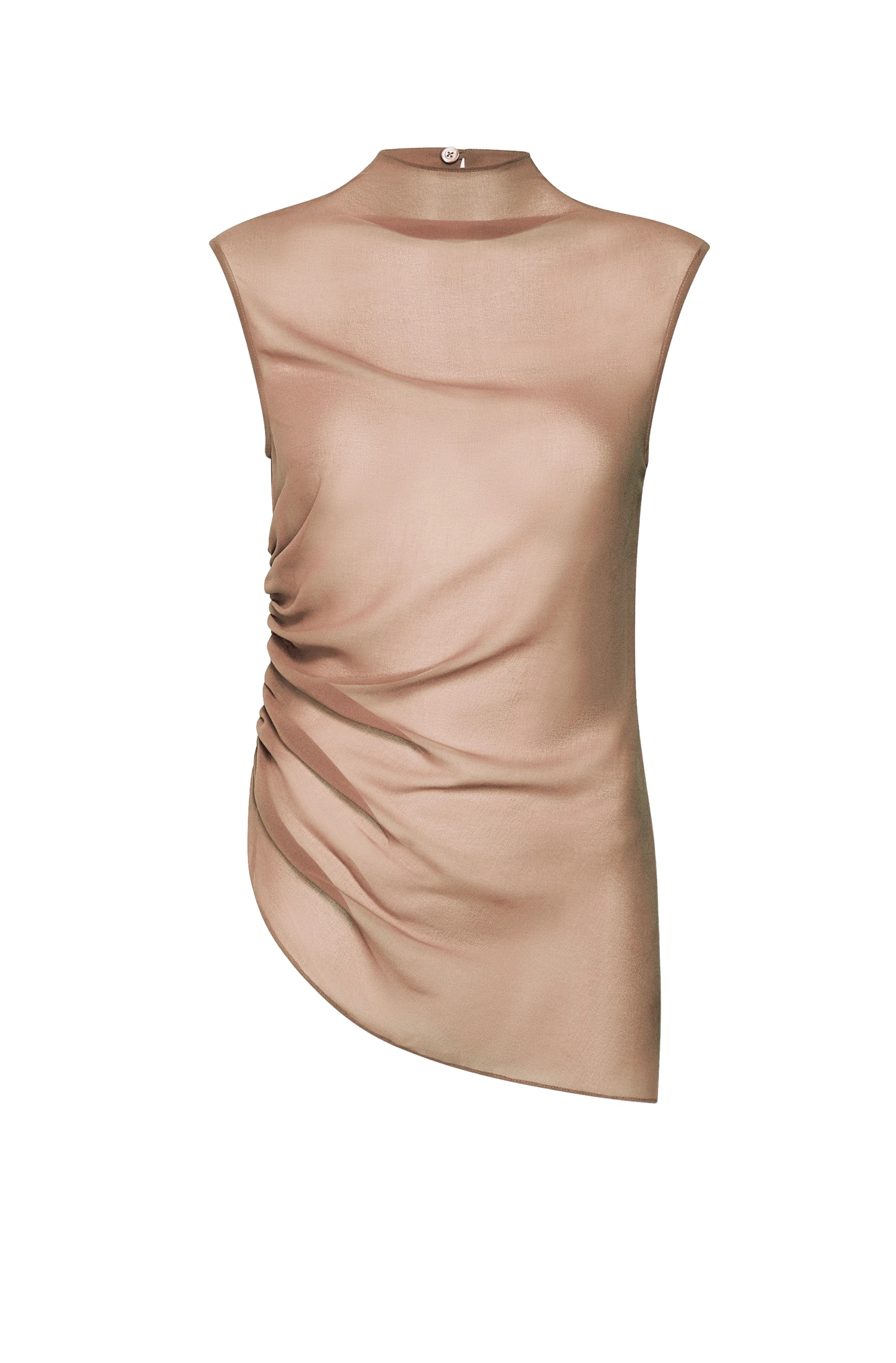 Lapointe-Lightweight-Georgette-Mock-Neck-Ruched-Top-scaled56469_nobg LAPOINTE Lightweight Georgette Mock Neck Ruched Top - Beige Tops - New York Luxury Fashion at Luxury Shoes