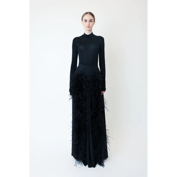 LaPointe Lightweight Georgette Wide Leg Pant With Feathers, view 2
