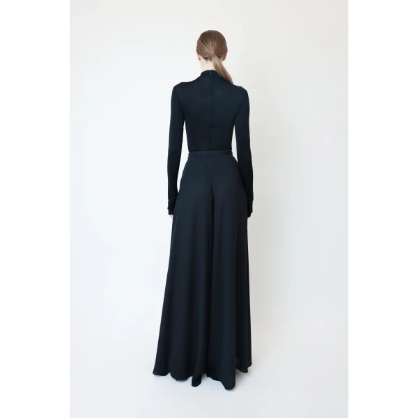 LaPointe Lightweight Georgette Wide Leg Pant With Feathers, view 3