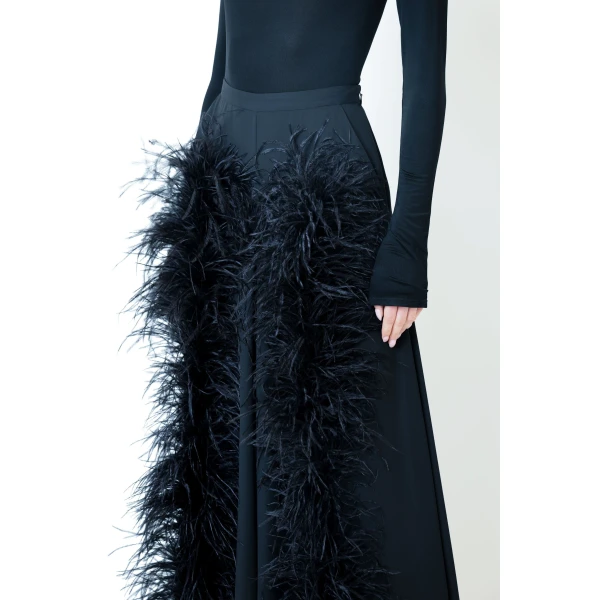 LAPOINTE Lightweight Georgette Wide Leg Pant With Feathers - Black Pants - New York Luxury Fashion at Luxury Shoes 