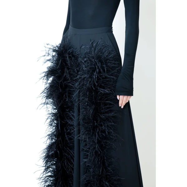 LaPointe Lightweight Georgette Wide Leg Pant With Feathers, view 4