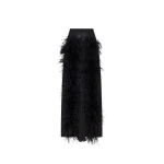 LAPOINTE Lightweight Georgette Wide Leg Pant With Feathers - Black Pants - New York Luxury Fashion at Luxury Shoes 