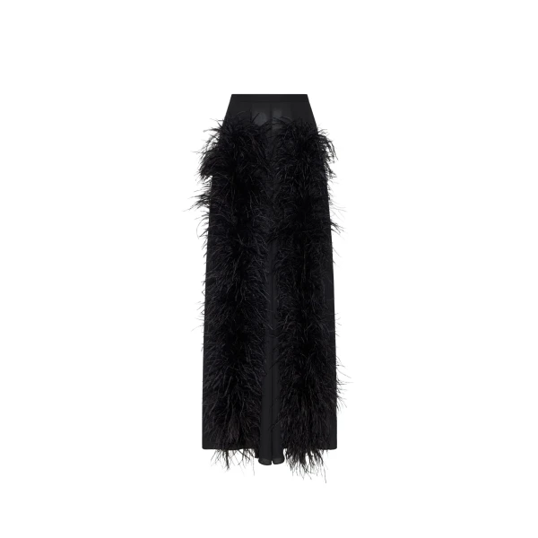 LAPOINTE Lightweight Georgette Wide Leg Pant With Feathers - Black Pants - New York Luxury Fashion at Luxury Shoes 
