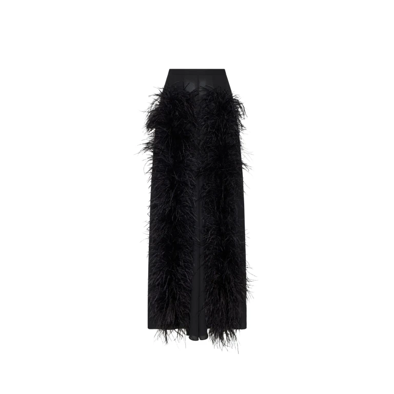 LAPOINTE Lightweight Georgette Wide Leg Pant With Feathers - Black Pants - New York Luxury Fashion at Luxury Shoes 