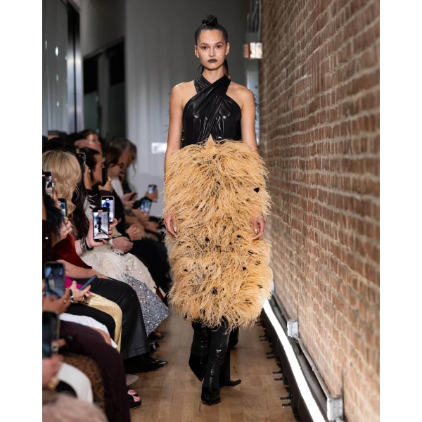 LaPointe Multi Feather Embroidery High Waist Skirt, view 3