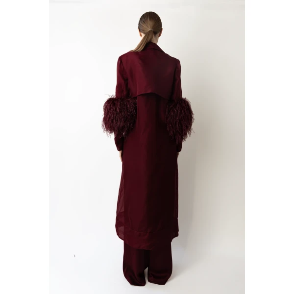 LAPOINTE Organza Sheer Duster With Feathers - Red Coats - New York Luxury Fashion at Luxury Shoes 