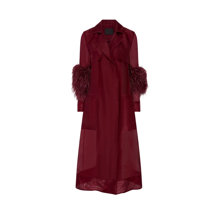 LAPOINTE Organza Sheer Duster With Feathers - Red Coats - New York Luxury Fashion at Luxury Shoes 