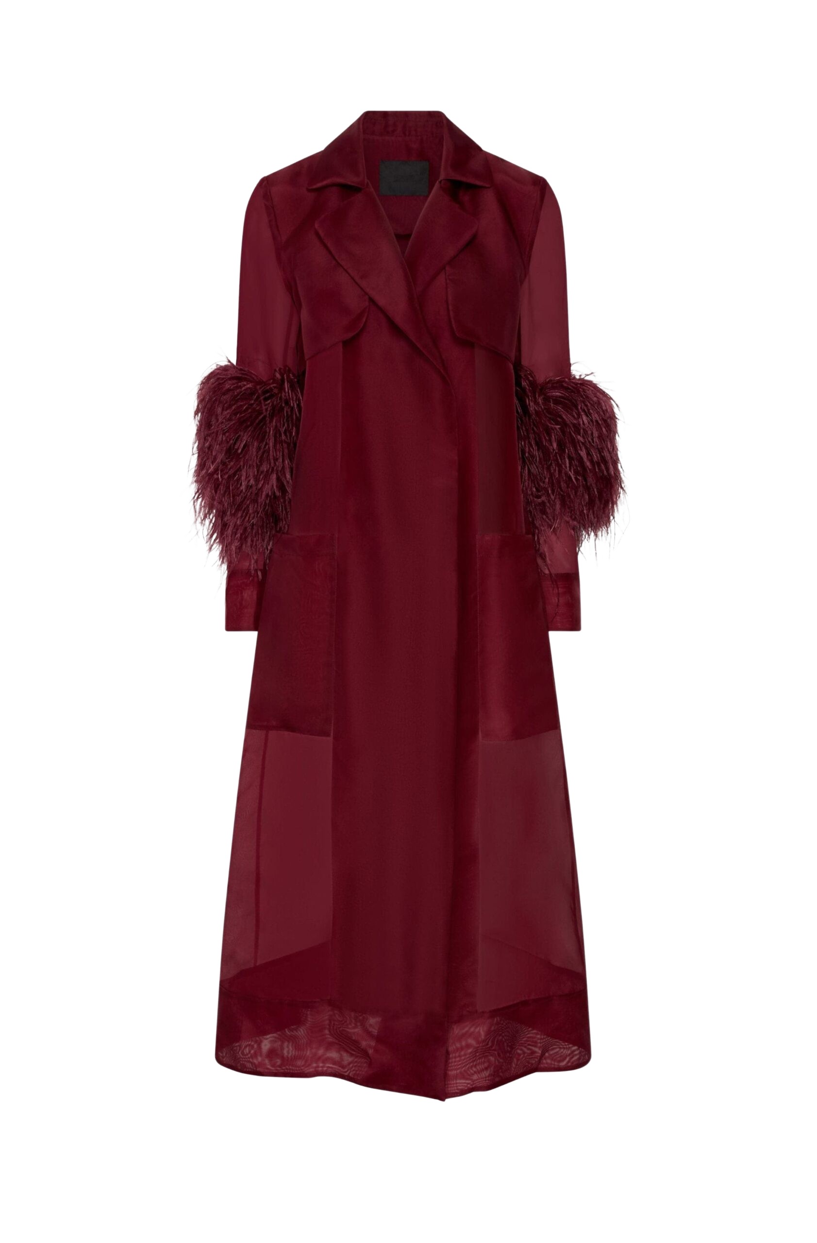 LAPOINTE Organza Sheer Duster With Feathers - Red Coats - New York Luxury Fashion at Luxury Shoes 