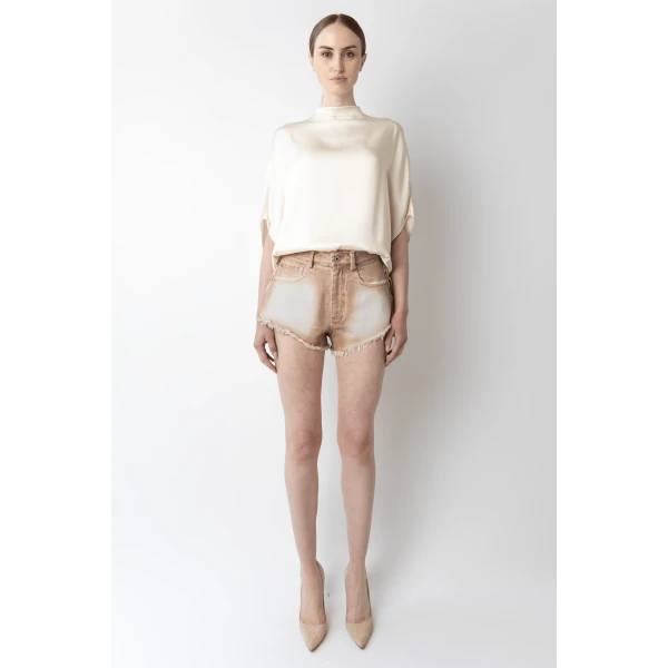 LAPOINTE Pigment Denim Base Mini Short - Beige Shorts - New York Luxury Fashion at Luxury Shoes 