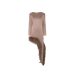 LAPOINTE Satin Asymmetrical Dress With Feathers - Beige Dresses - New York Luxury Fashion at Luxury Shoes 