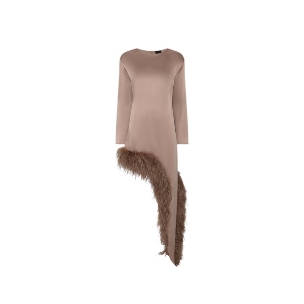 LaPointe Satin Asymmetrical Dress With Feathers