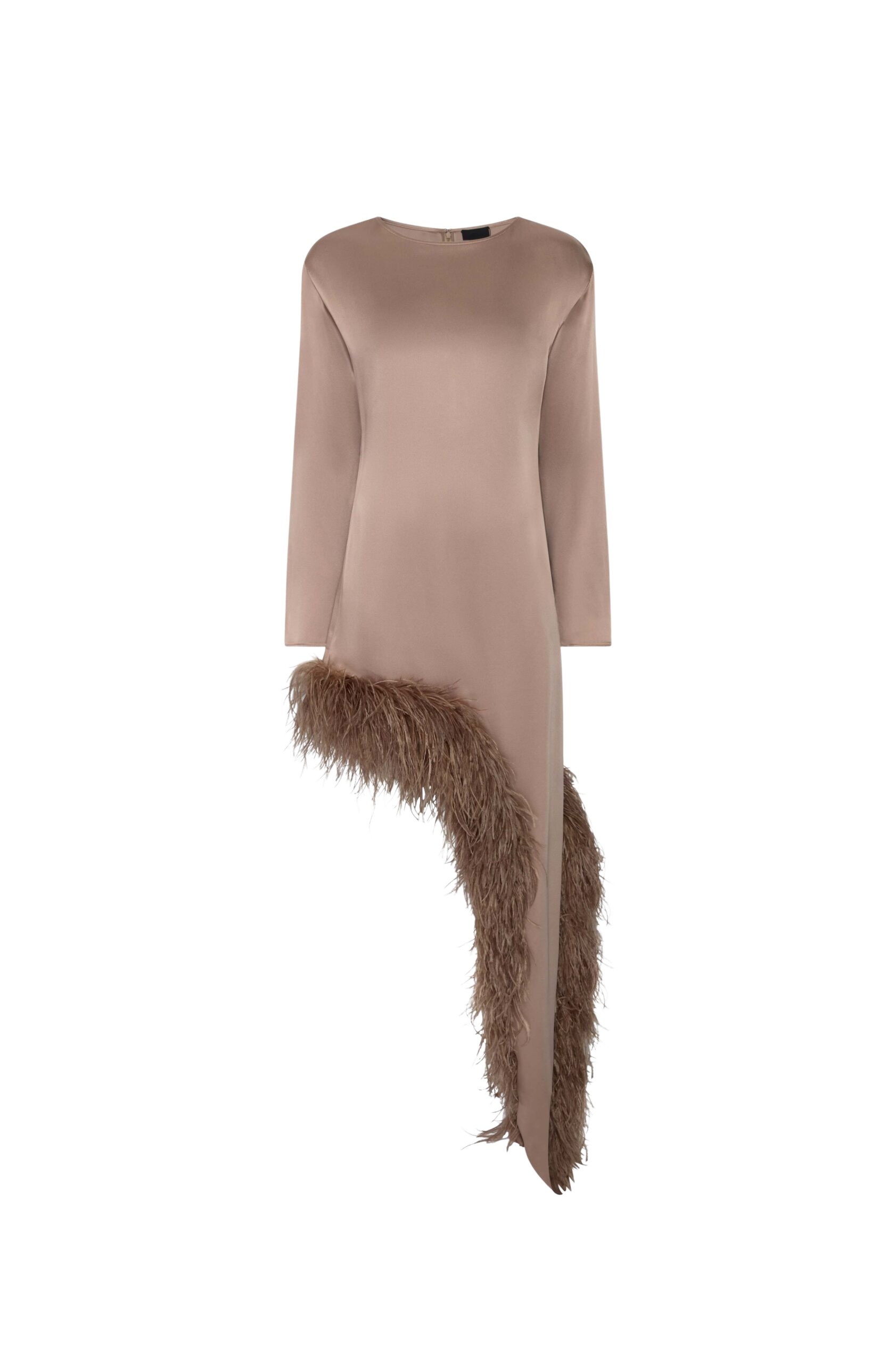 LAPOINTE Satin Asymmetrical Dress With Feathers - Beige Dresses - New York Luxury Fashion at Luxury Shoes 