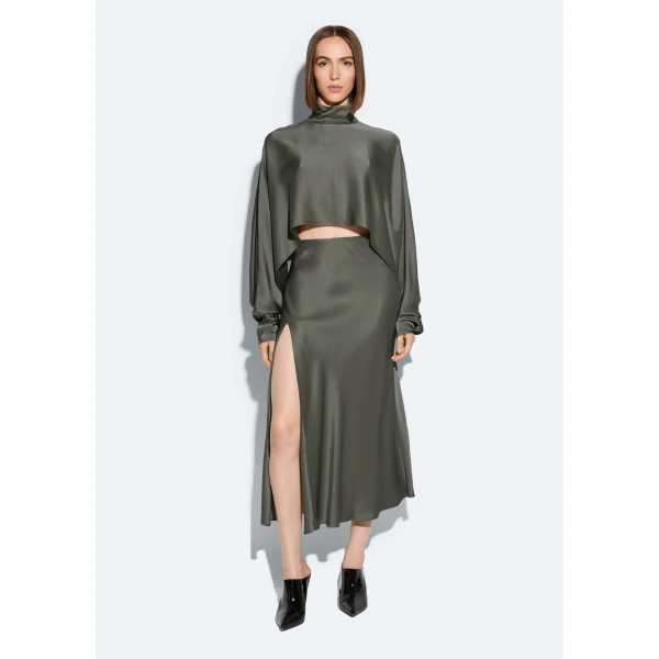 LAPOINTE Satin Bias Midi Skirt - Green Skirts - New York Luxury Fashion at Luxury Shoes 