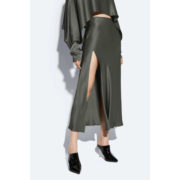 LAPOINTE Satin Bias Midi Skirt - Green Skirts - New York Luxury Fashion at Luxury Shoes 