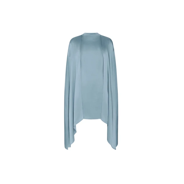 LAPOINTE Satin Cape Sleeve Mini Dress - Blue Dresses - New York Luxury Fashion at Luxury Shoes 