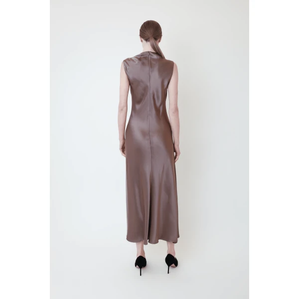 LAPOINTE Satin Drape Neck Sleeveless Gown - Brown Dresses - New York Luxury Fashion at Luxury Shoes 