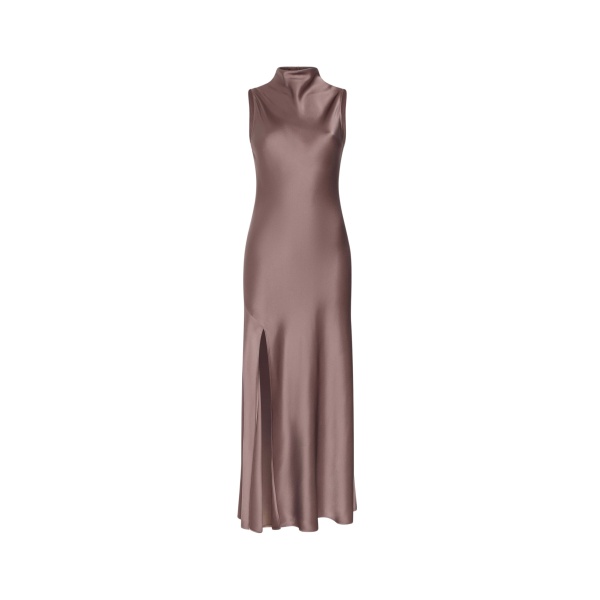 LaPointe Satin Drape Neck Sleeveless Gown