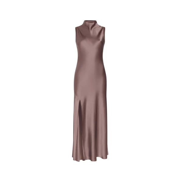 LAPOINTE Satin Drape Neck Sleeveless Gown - Brown Dresses - New York Luxury Fashion at Luxury Shoes 