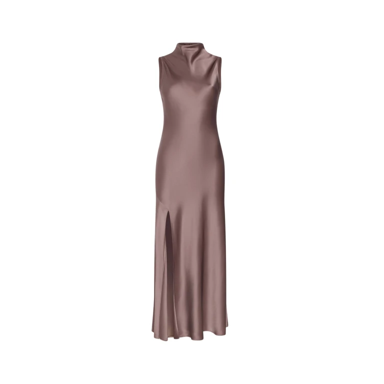 LAPOINTE Satin Drape Neck Sleeveless Gown - Brown Dresses - New York Luxury Fashion at Luxury Shoes 