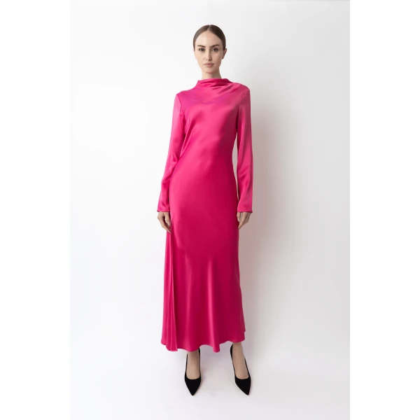 LAPOINTE Satin Draped Neck Bias Dress - Pink Dresses - New York Luxury Fashion at Luxury Shoes 
